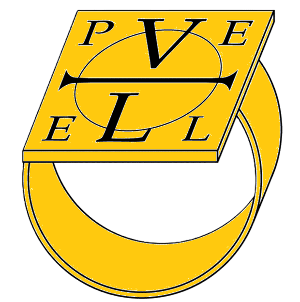 A diagram of the PELE ring, showing the letters P, E, L, and E arranged around a circle with a horizontal line through it, a V shape at the top, and an L shape at the bottom.