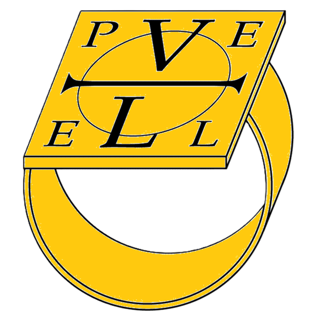 A diagram of the PELE ring, showing the letters P, E, L, and E arranged around a circle with a horizontal line through it, a V shape at the top, and an L shape at the bottom.
